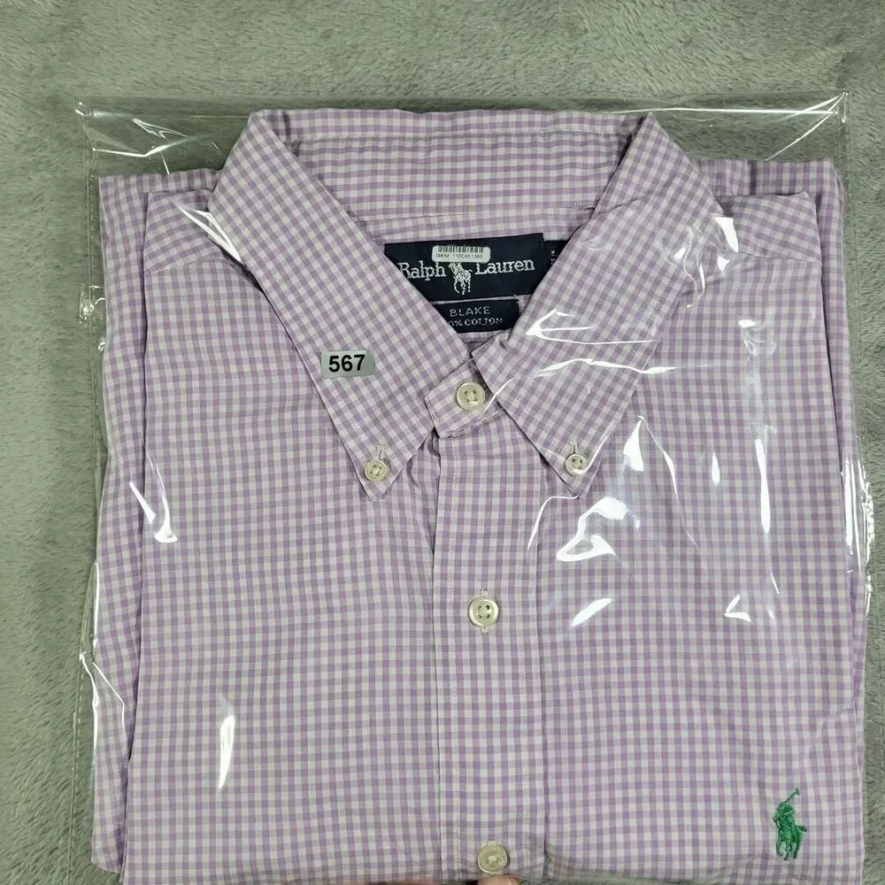Ralph Lauren Shirt Mens XL Purple Check Long Sleeve Blake Button Down Cotton